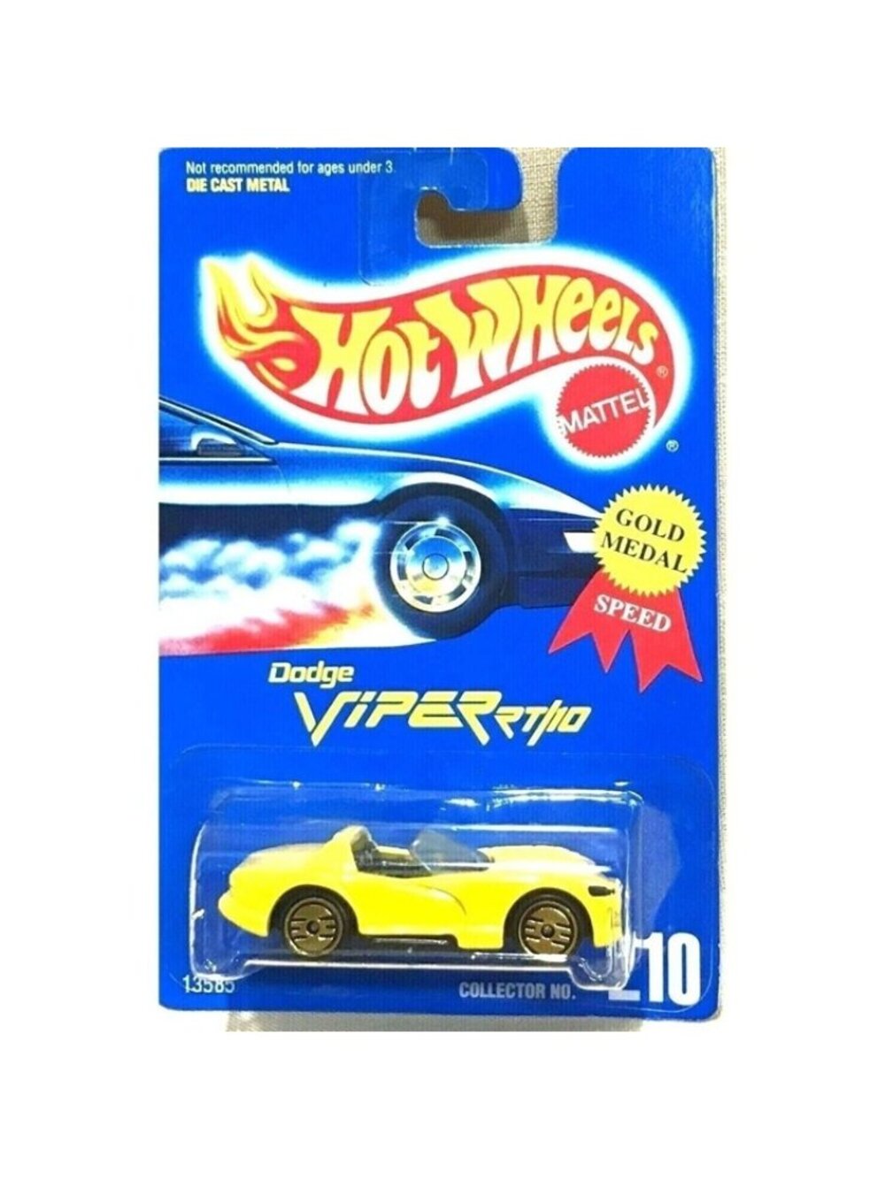 Vintage Die Cast Hot Wheels 1991 Yellow Dodge Viper RT/10 #210 Gold Metal Speed